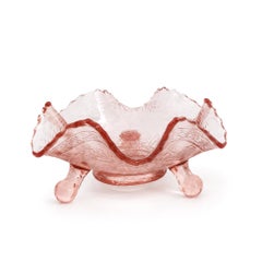Pink Depression Glass Daisy Flower Three-Footed Ruffled Bowl, 1930s