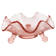 Pink Depression Glass Daisy Flower Three-Footed Ruffled Bowl, 1930s