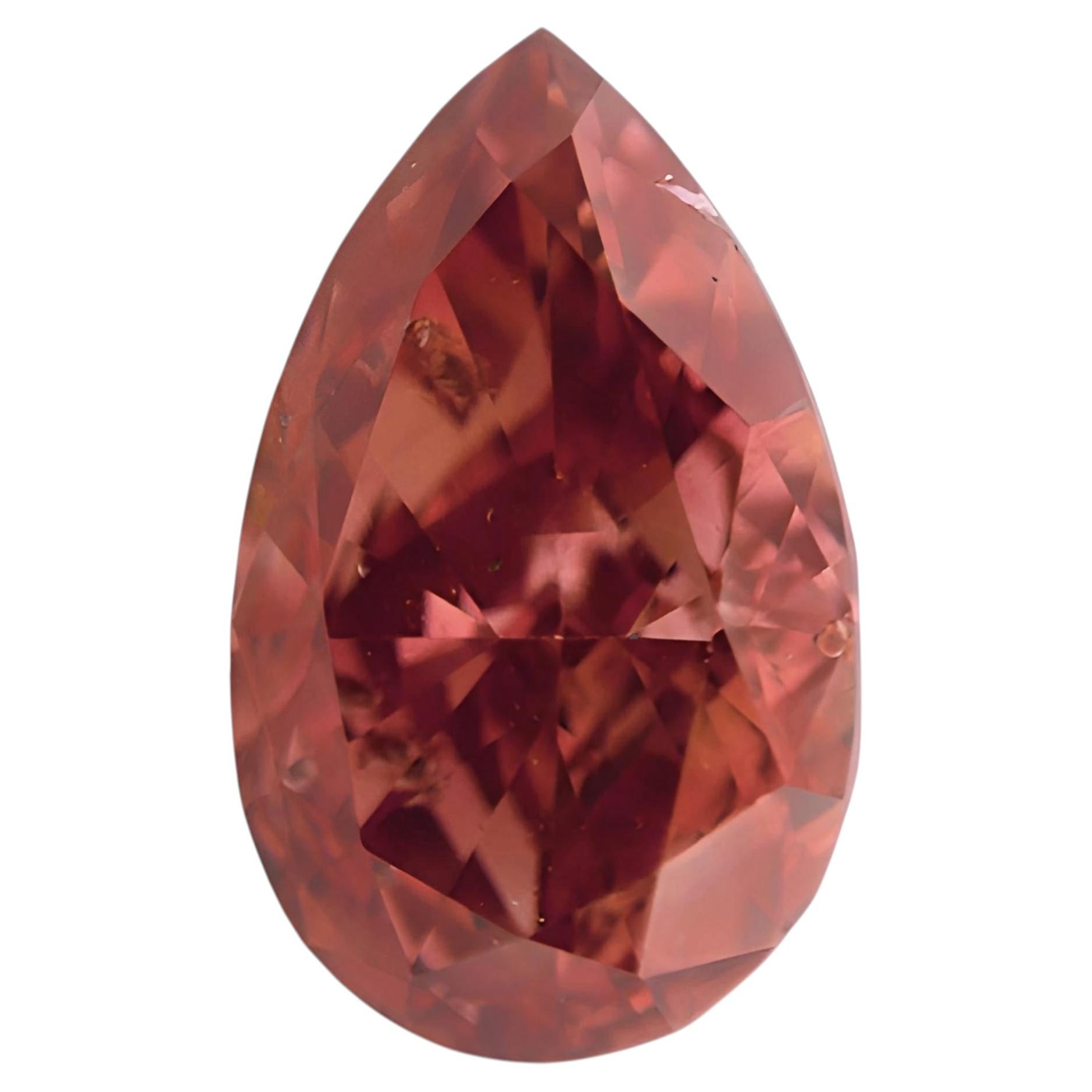 Pink Diamond - 0.32ct Natural Loose Fancy Deep Orangy Pink (Red Color) GIA Pear