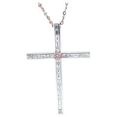 Pink Diamond 18 Karat Platinum Cross Necklace