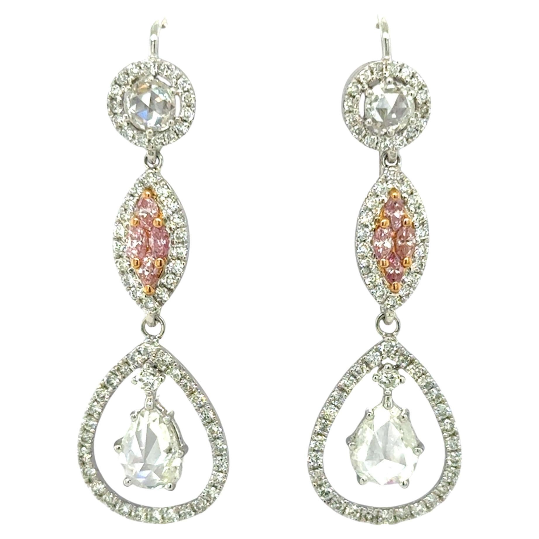 Pink Diamond und Diamant Cabrio-Ohrringe im Angebot