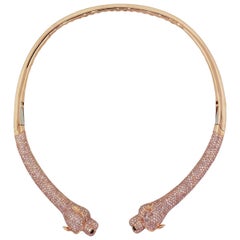 Pink Diamond and Emerald Double Panther Collar Necklace