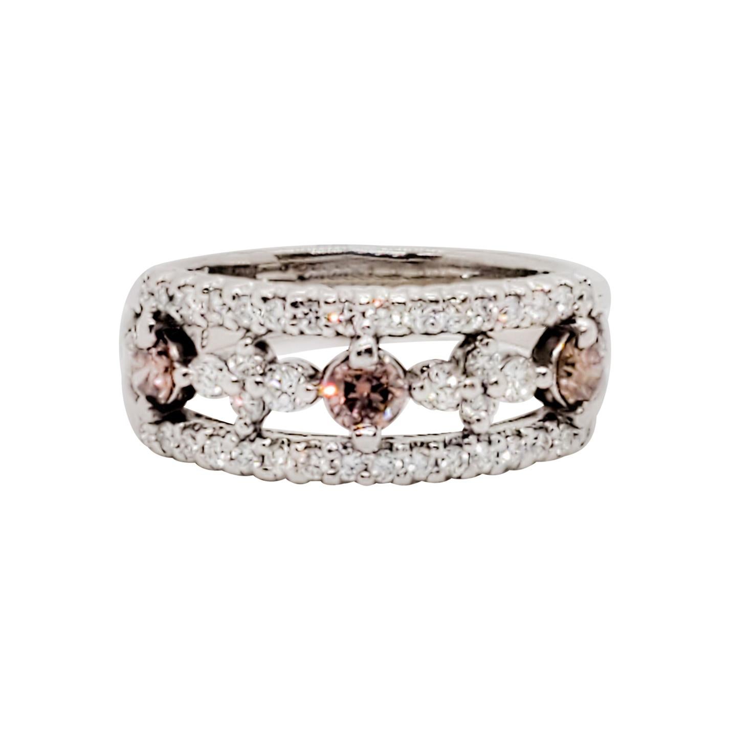 Pink Diamond and White Diamond Band in Platinum