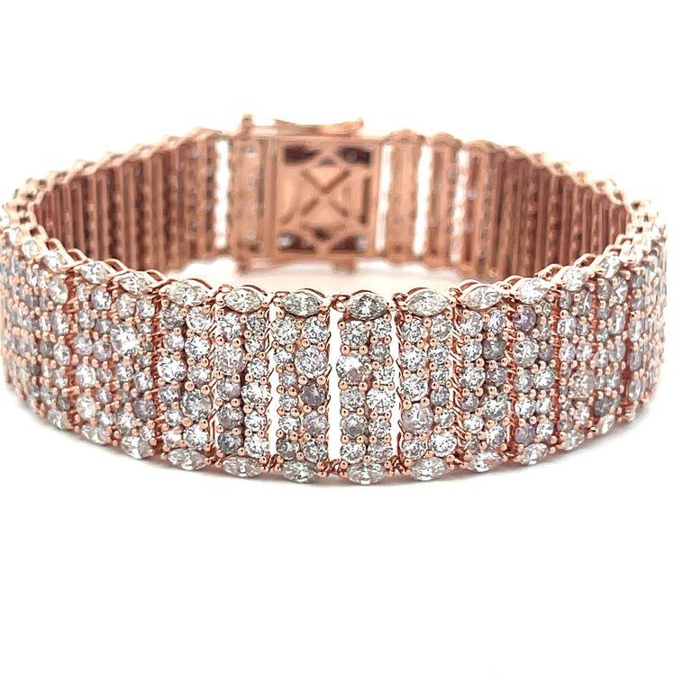 Round Cut Pink Diamond Bracelet 20.26CT 18K Rose Gold For Sale