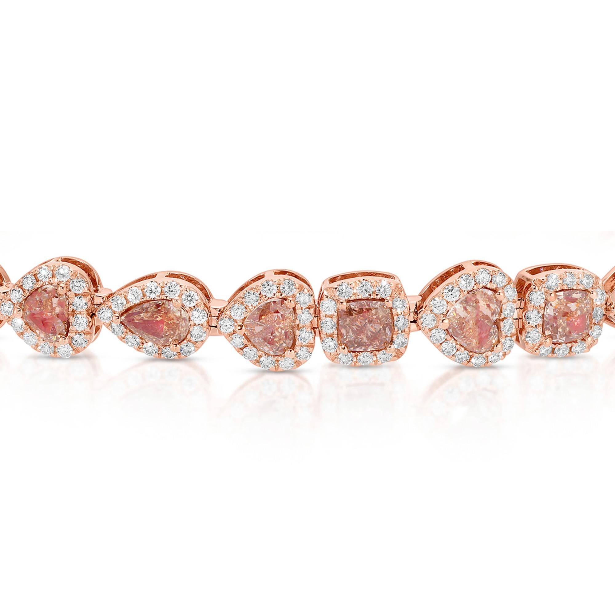 Contemporaneo Bracciale con diamanti rosa e aureola 7,5 carati totali in oro 18 carati in vendita