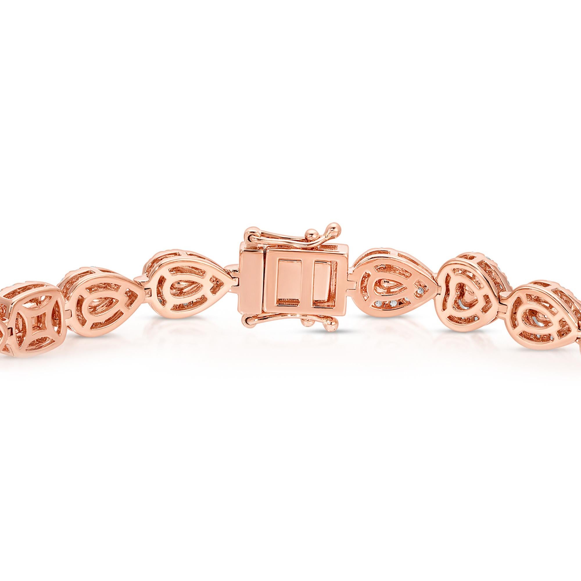 Mixed Cut Pink Diamond Bracelet With Halo 7.5 Carats Total 18K Gold For Sale