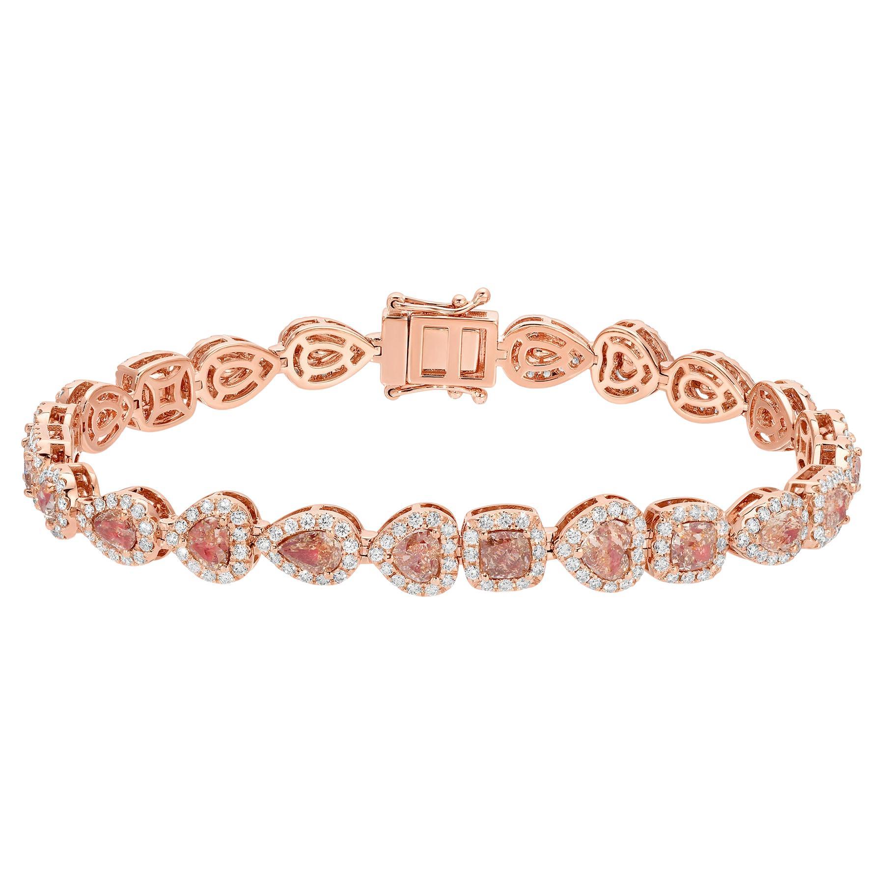 Pink Diamond Bracelet With Halo 7.5 Carats Total 18K Gold For Sale