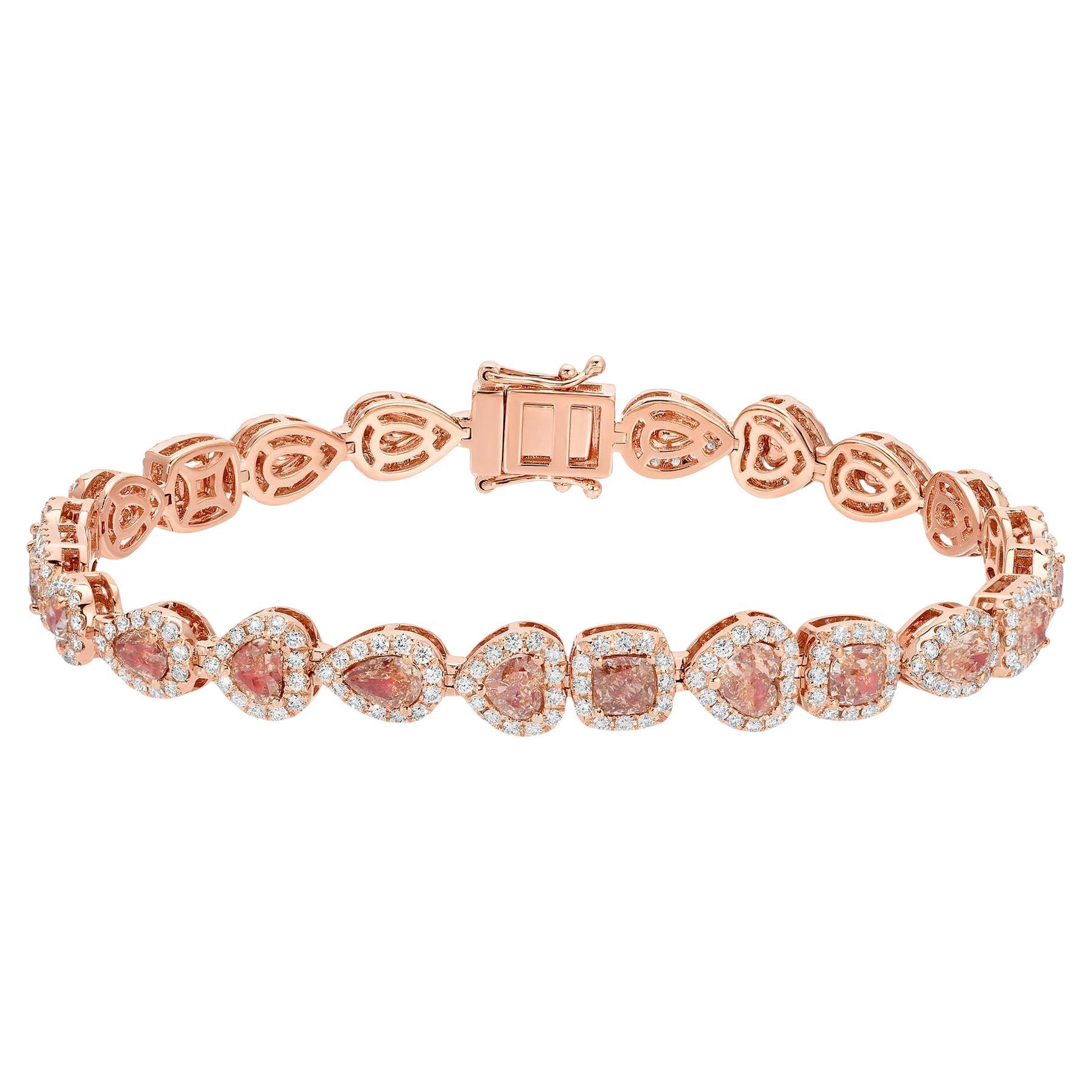 Pink Diamond Bracelet With Halo 7.5 Carats Total 18K Gold