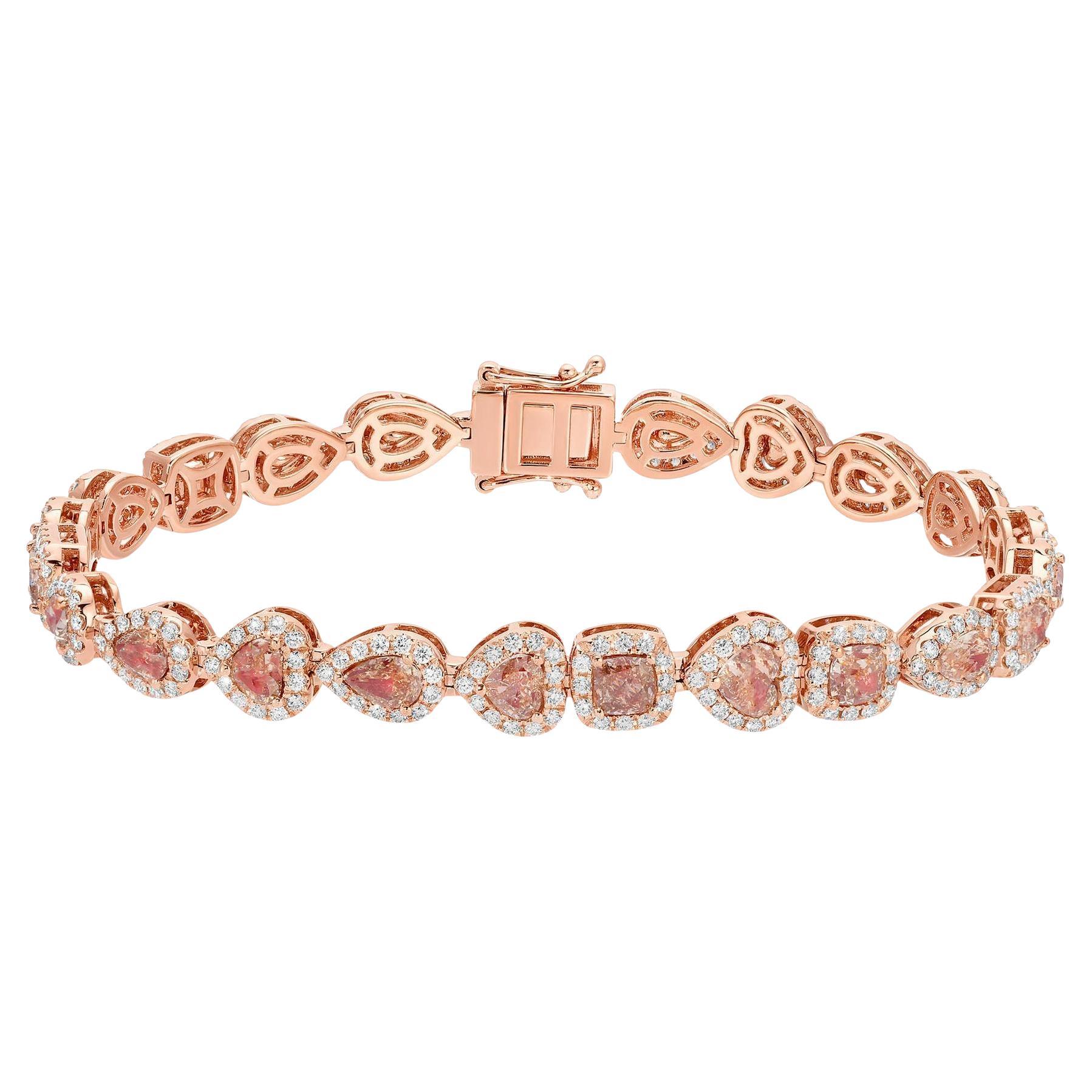 Bracciale con diamanti rosa e aureola 7,5 carati totali in oro 18 carati