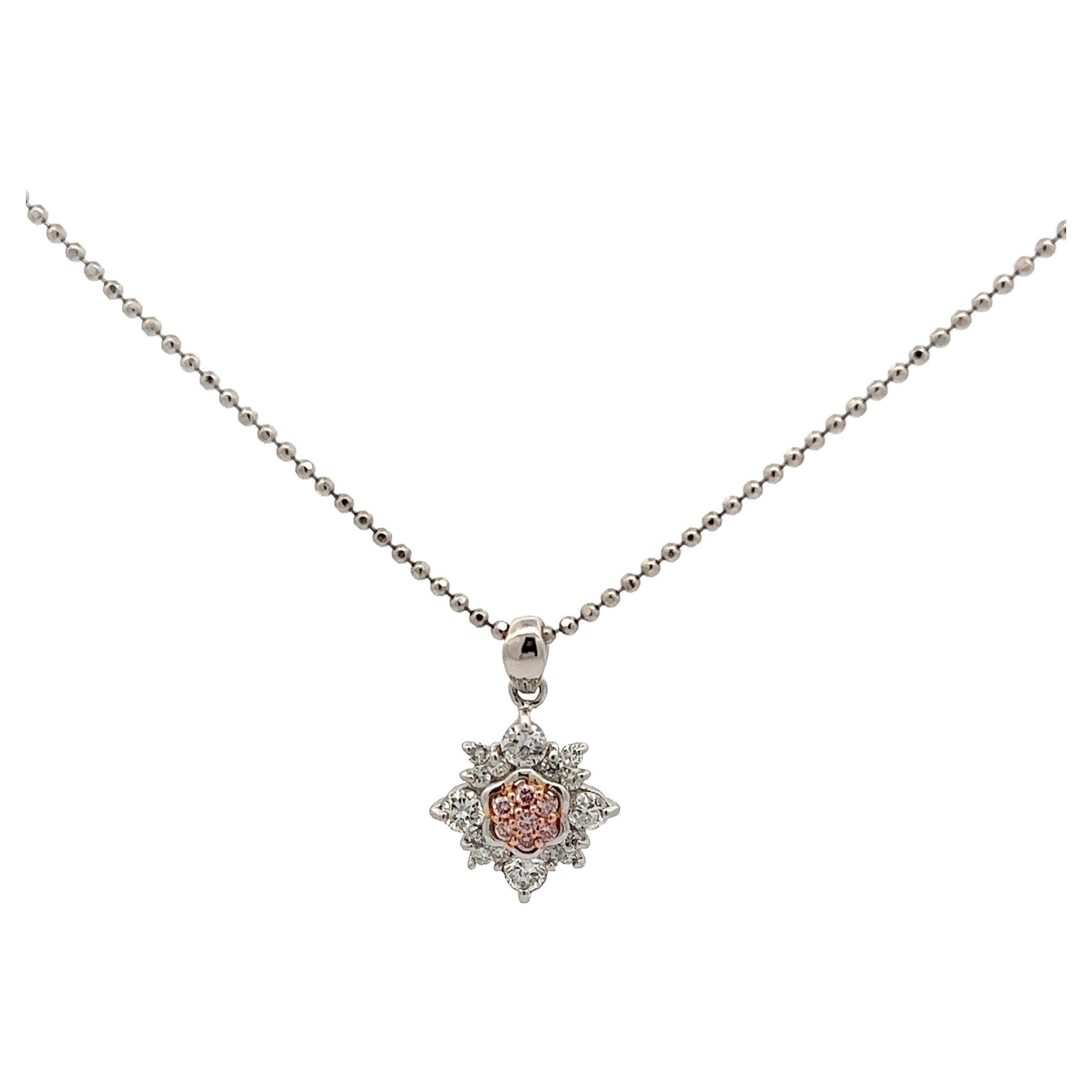 Pink Diamond Cluster Star Platinum Pendant Necklace  For Sale