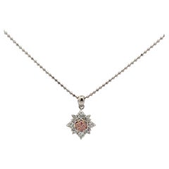 Pink Diamond Cluster Star Platinum Pendant Necklace 