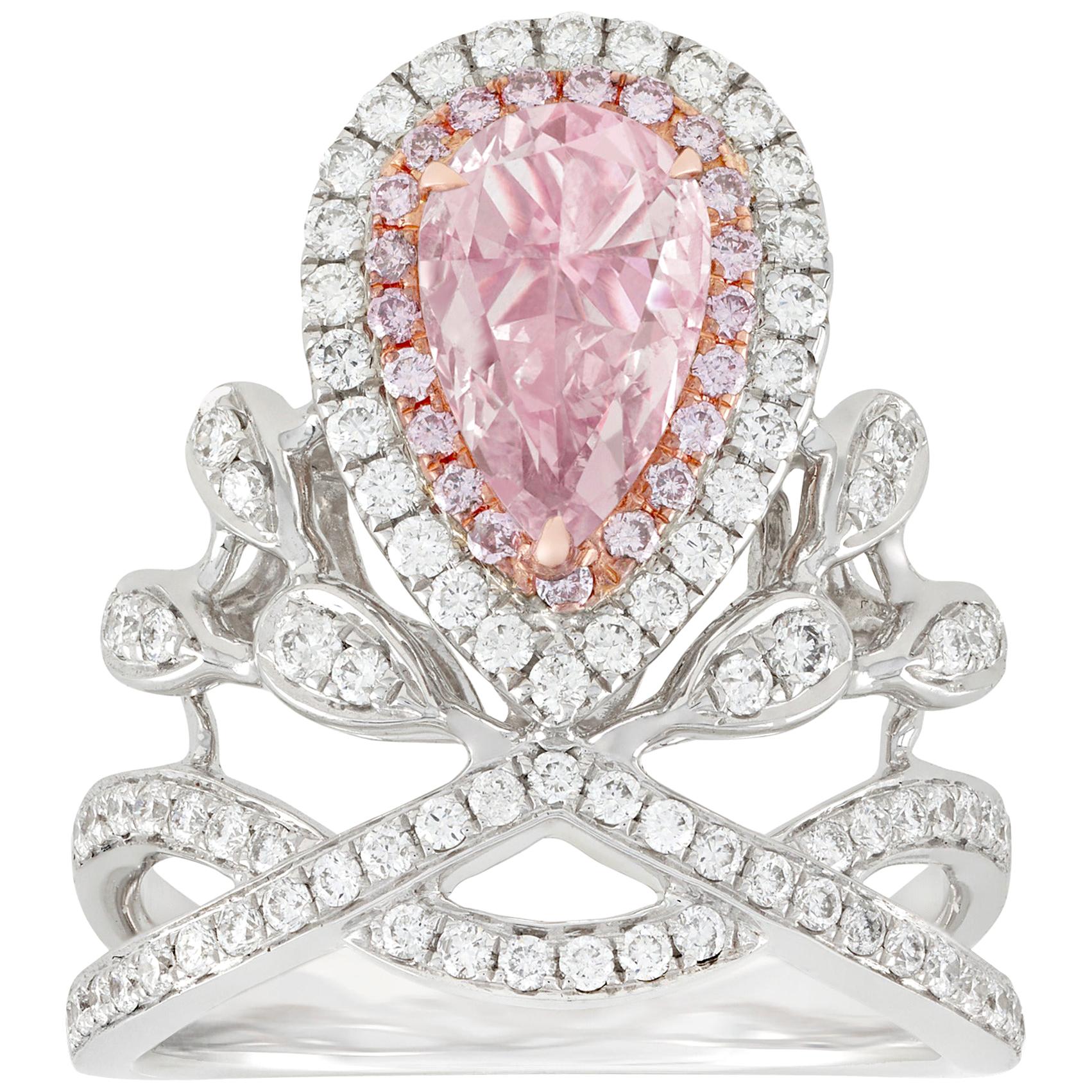 Pink Diamond Crown Ring, .99 Carat
