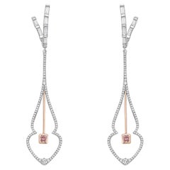 Boucles d'oreilles pendantes en or blanc et rose 18k et diamant rose