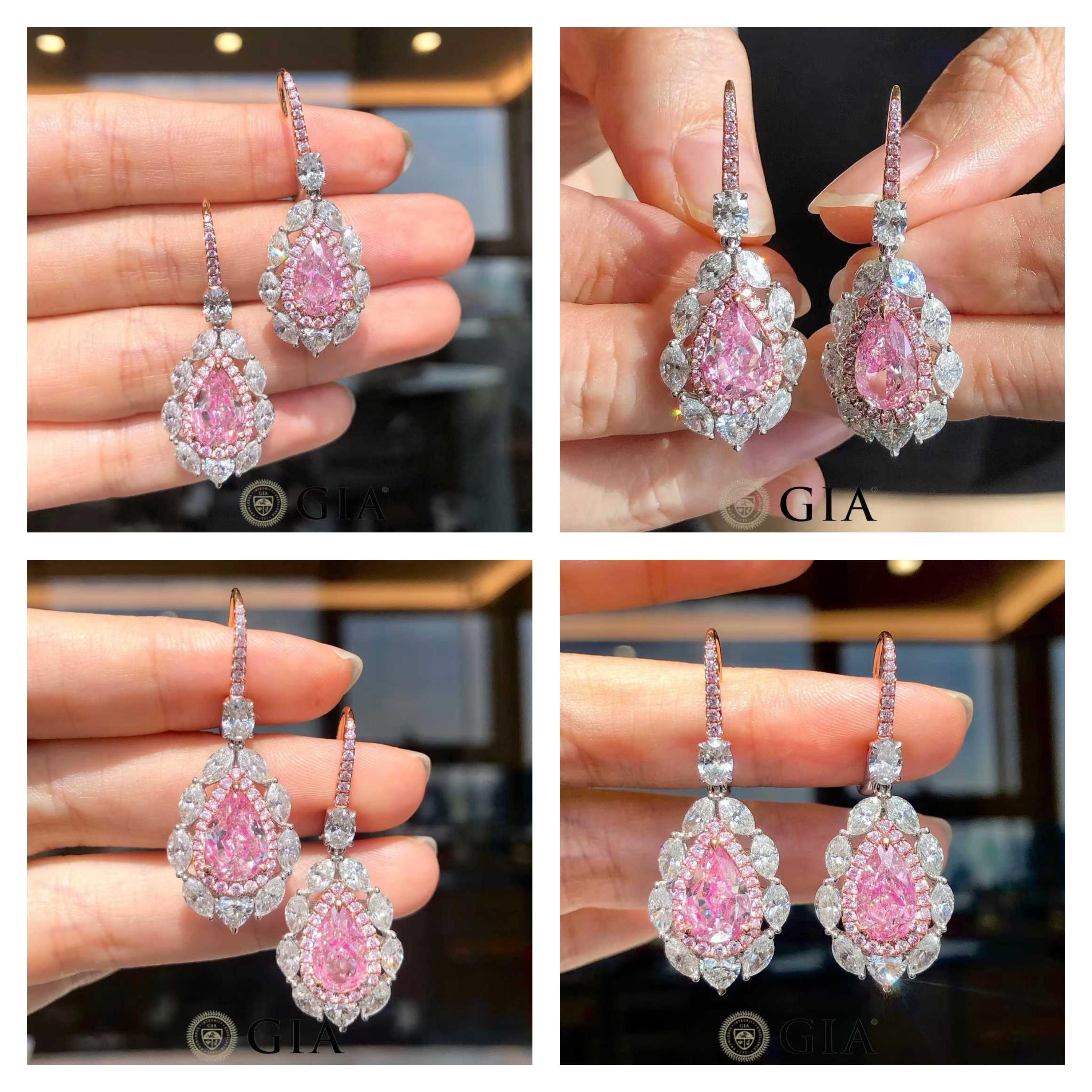 Taglio misto Orecchini con diamanti rosa, certificati GIA in oro 18 carati in vendita