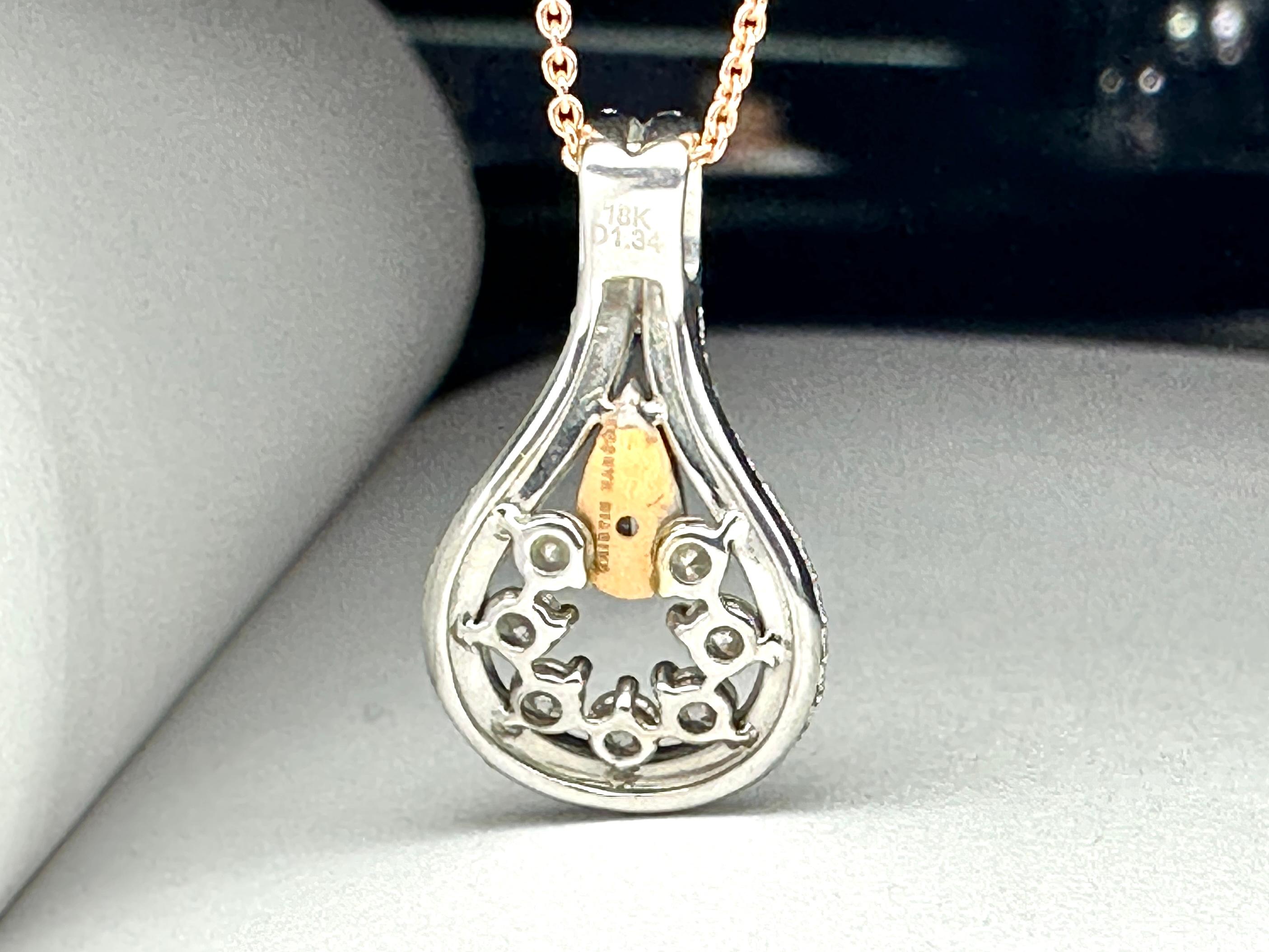 Contemporary Pink Diamond Drop Pendant Necklace 18k White Gold For Sale