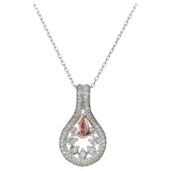 Pink Diamond Drop Anhänger Halskette 18k Weißgold