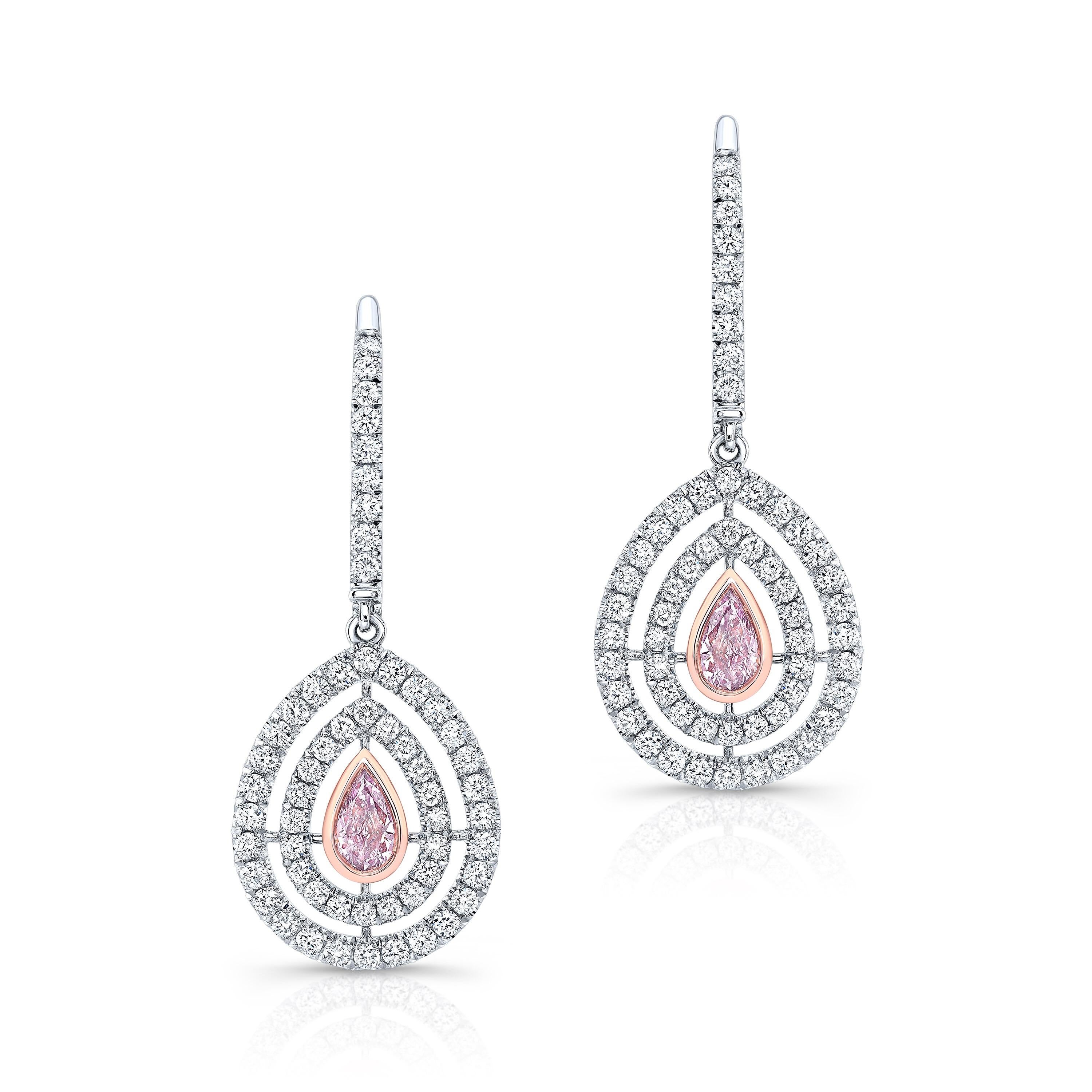 Pear Cut Pink Diamond Earrings 0.46 Carat GIA Certified