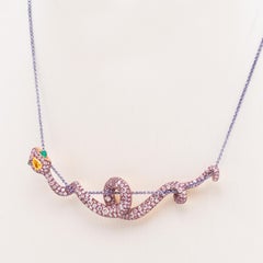 Pink Diamond & Emerald Ceraste Necklace w/ Gold Chain, 18K Rose Gold, Austy Lee