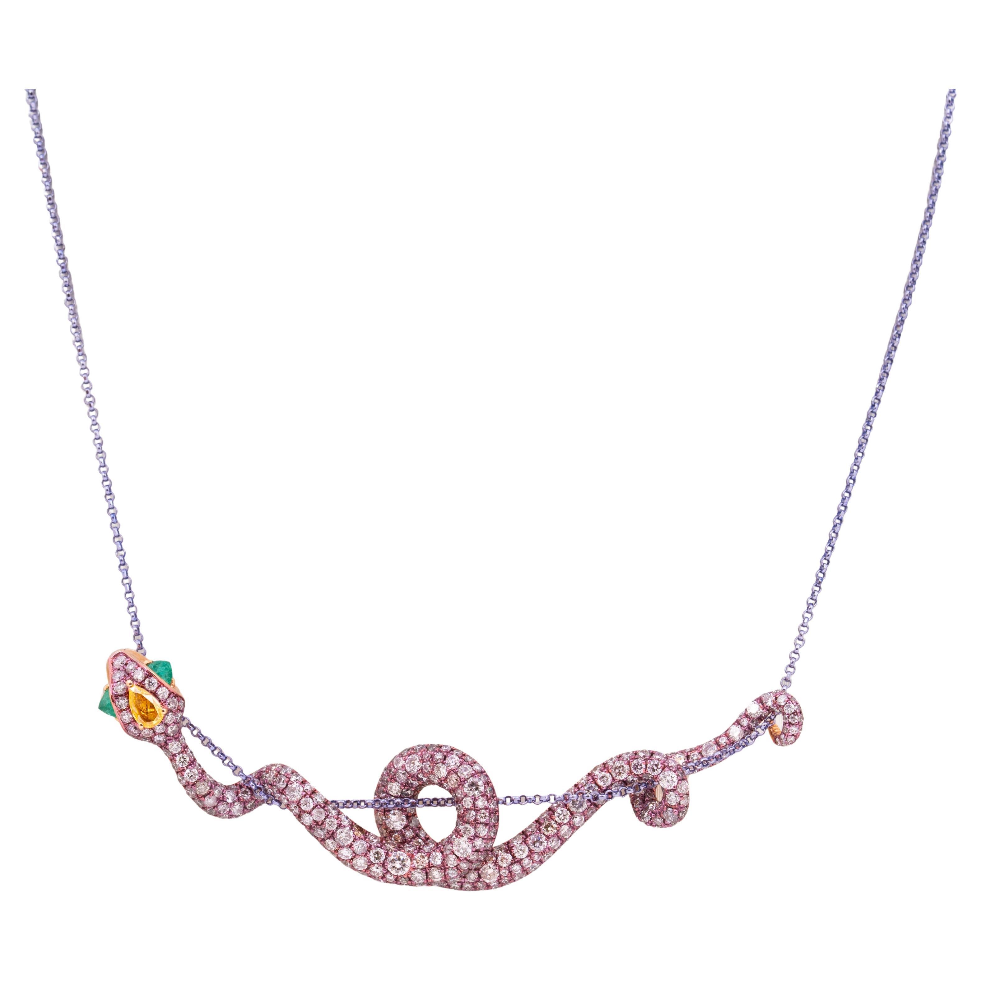 Pink Diamond & Emerald Ceraste Necklace w/ Gold Chain, 18K Rose Gold, Austy Lee