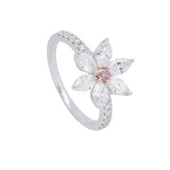 18 Karat White and Rose Gold Pink Diamond Flower Ring