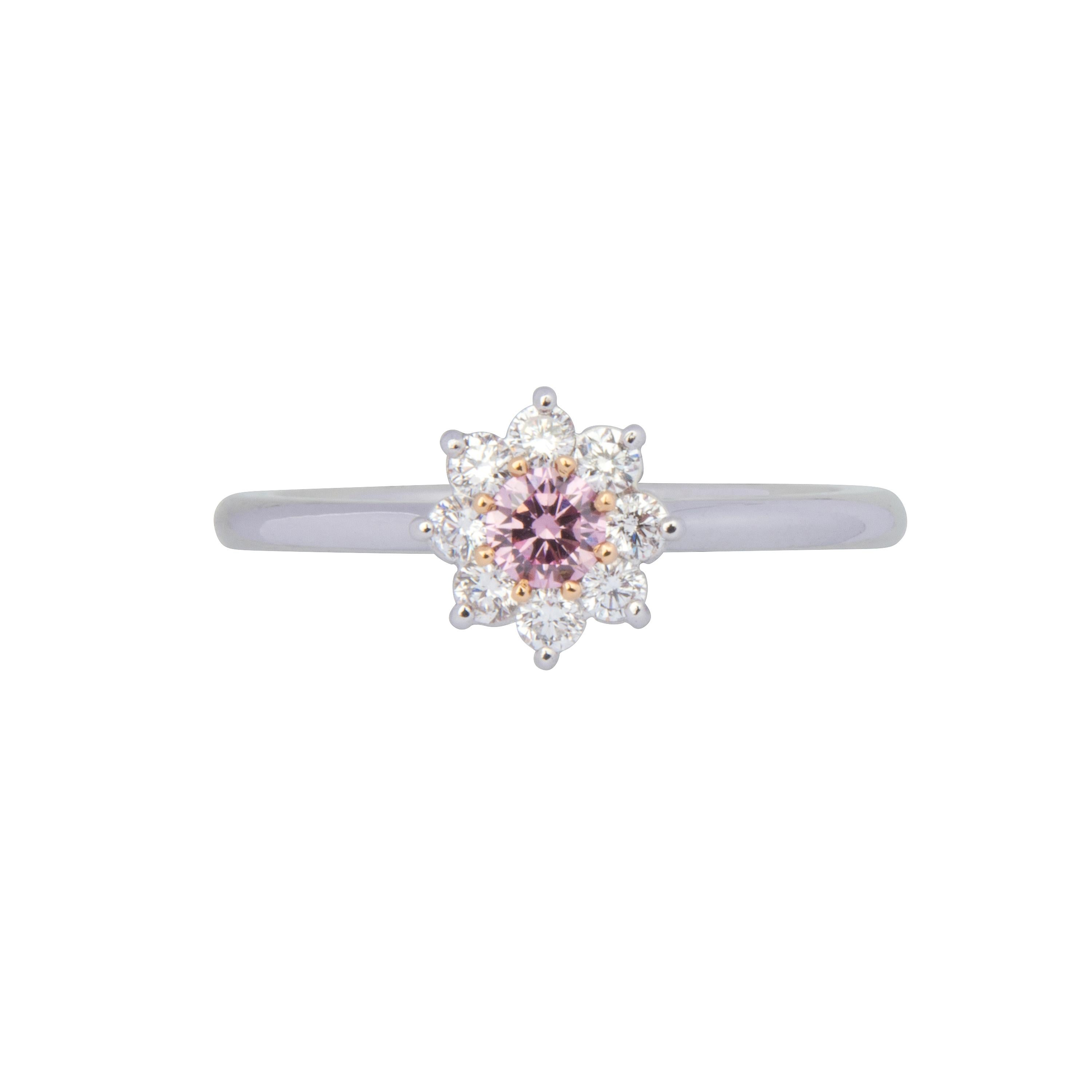 Women's 18 Karat White and Rose Gold Pink Diamond Flower Ring For Sale
