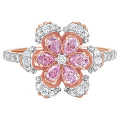 Pink Diamond Flower Style Ring 0.96 Carats Total 18K Rose Gold