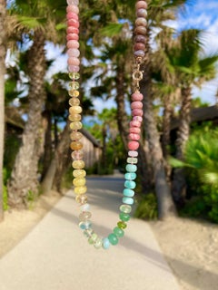 Genuine Pink Sapphire and Opal Diamond Yellow Gold Necklace