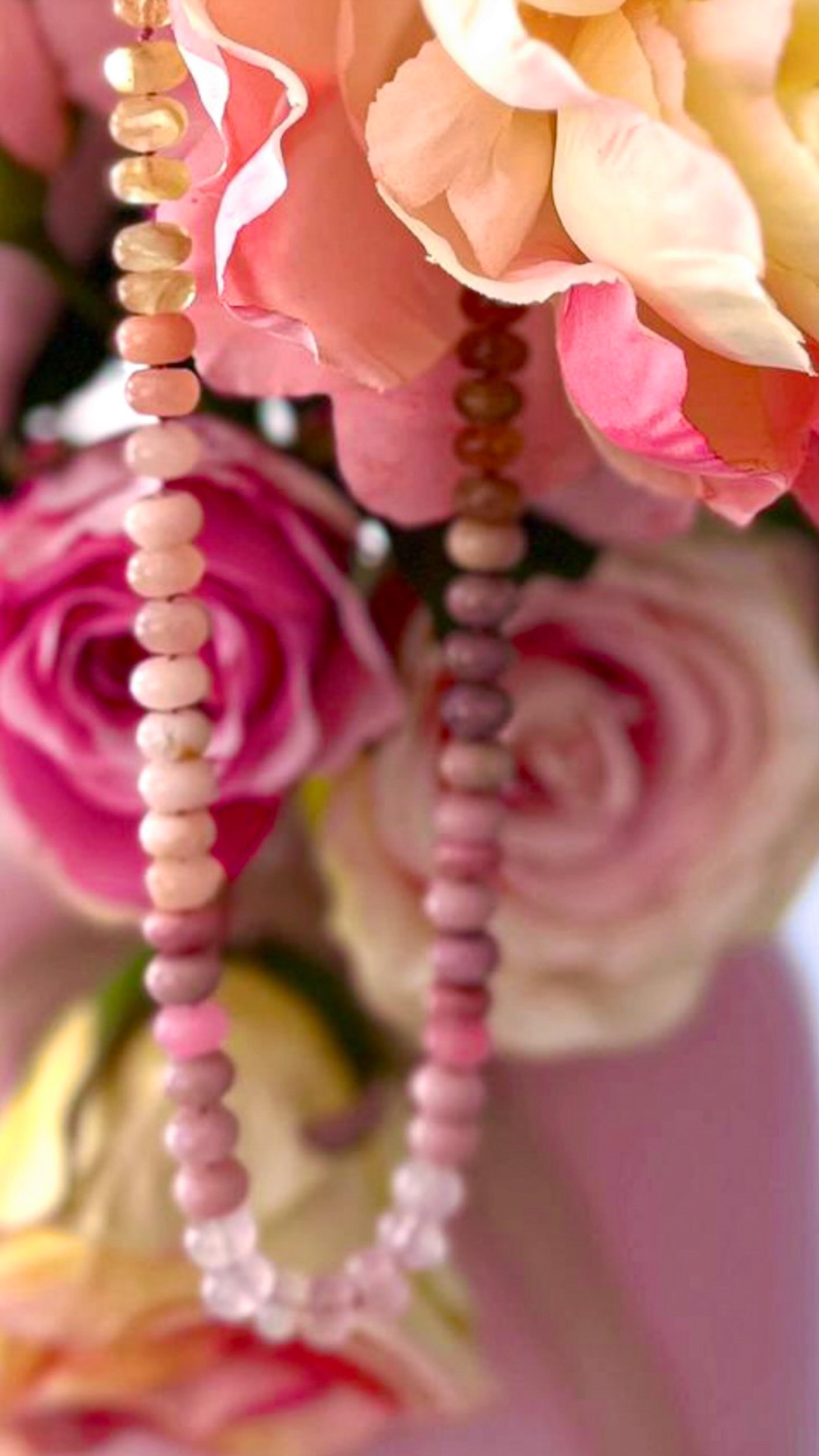 Genuine Pink Sapphire and Opal Diamond Yellow Gold Necklace In New Condition For Sale In GOES, NL