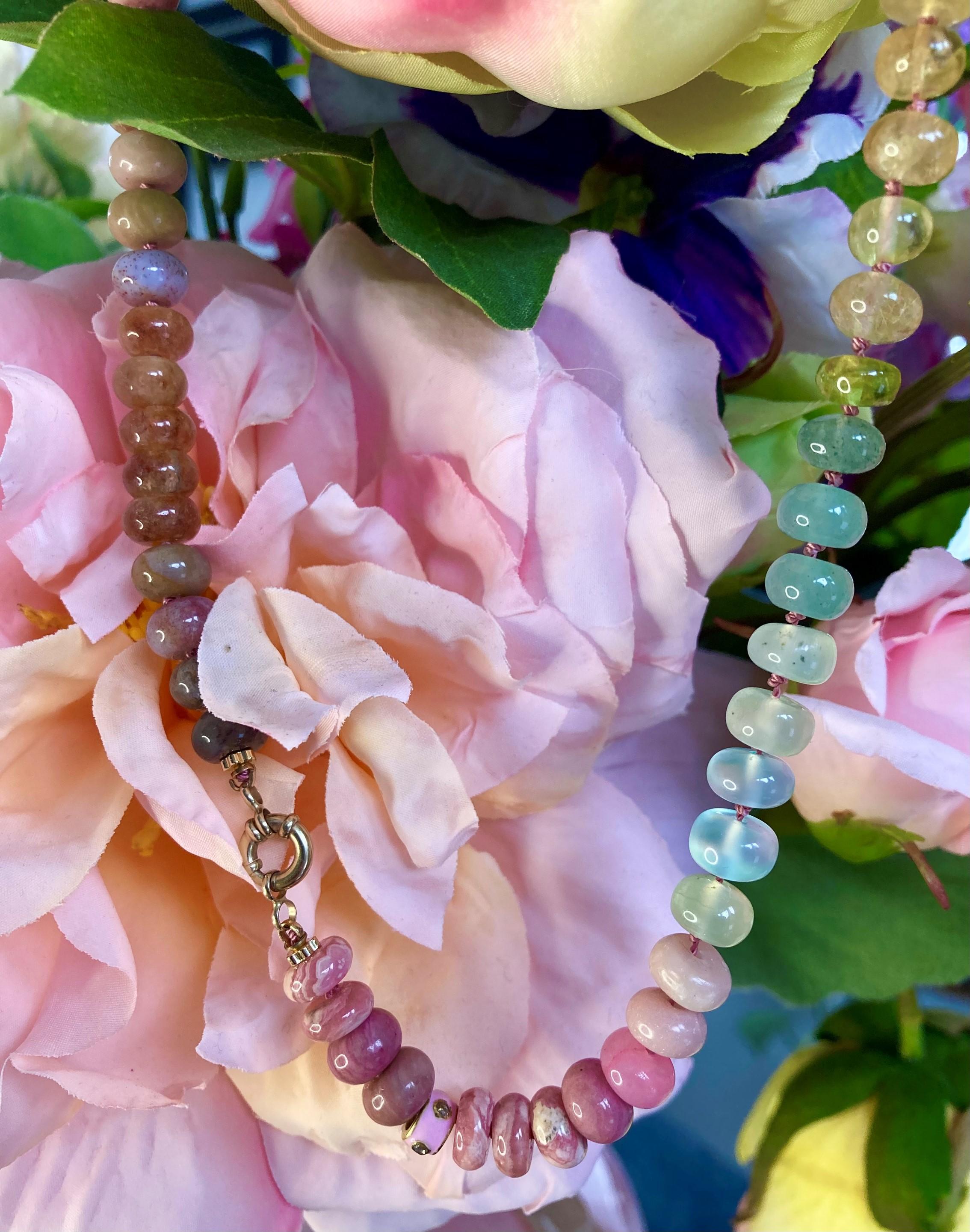 Women's or Men's Genuine Pink Sapphire and Opal Diamond Yellow Gold Necklace For Sale