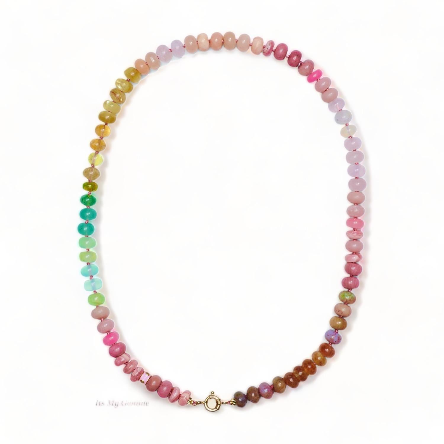 Pink Diamond Edelstein Halskette mit Welo Opal in 14K massivem Gold für Damen oder Herren im Angebot