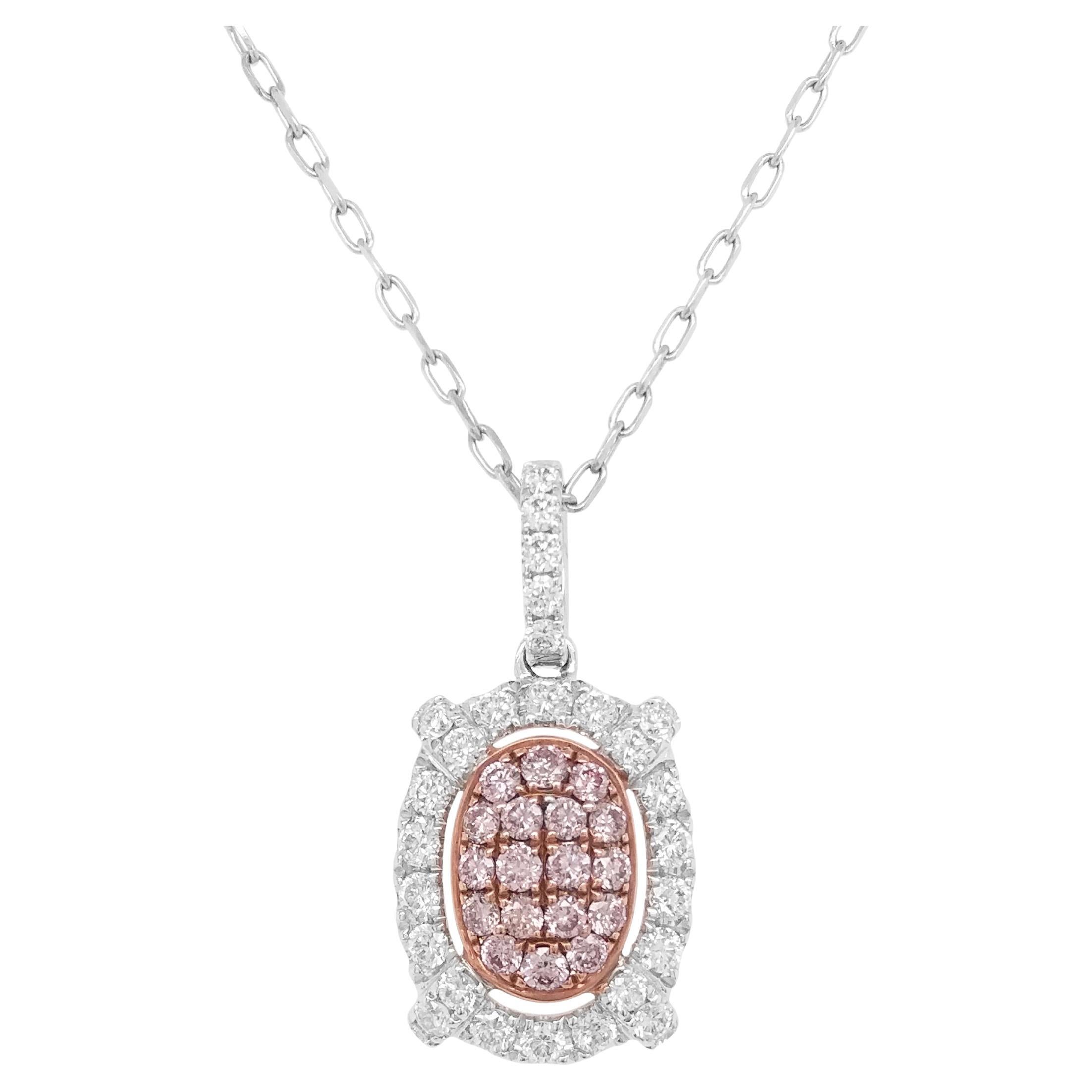 Platin-Halskette mit rundem rosa Diamanten im Brillantschliff mit weißem Diamanten im Angebot