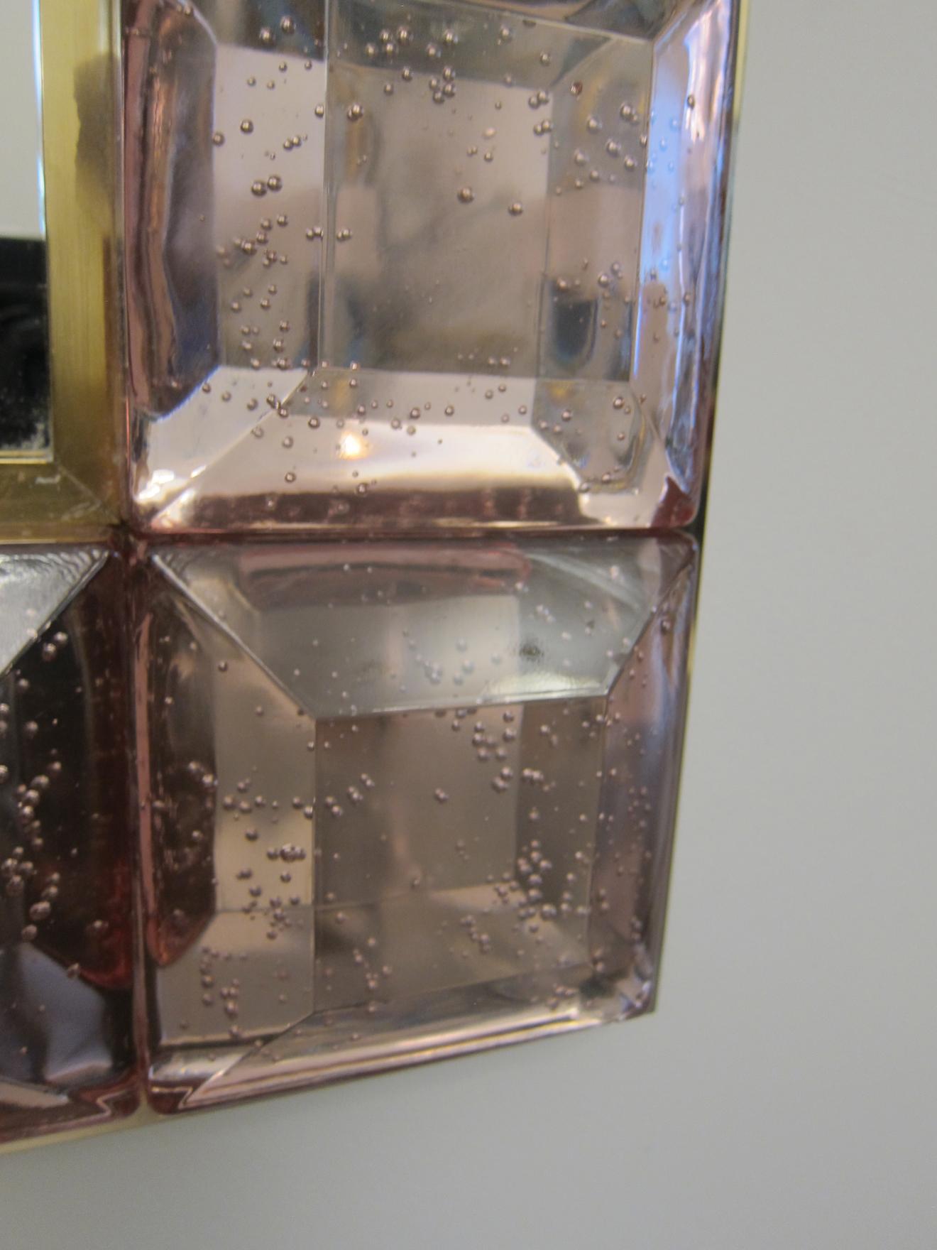 Mid-Century Modern Contemporary Pink Diamond Murano Glass Mirror, In Stock