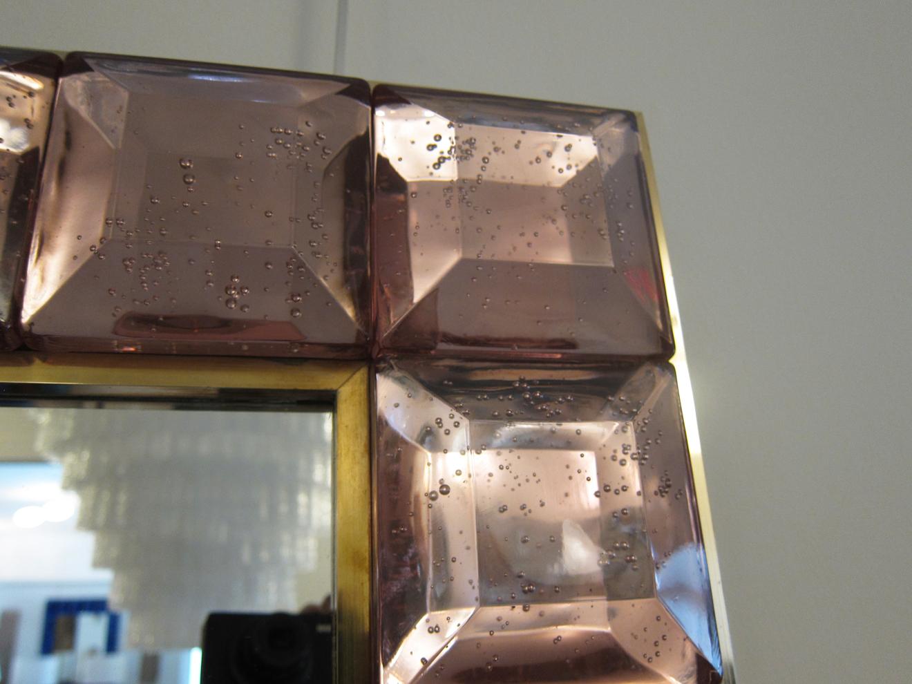 Contemporary Pink Diamond Murano Glass Mirror, In Stock In Excellent Condition In Miami, FL