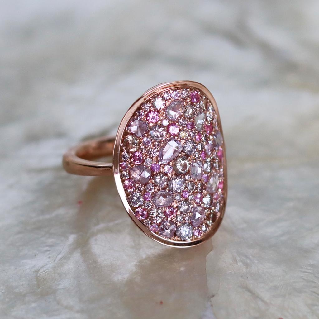 Pink Diamond Padparadscha Sapphire Intense Pink Spinel Mosaic Pave Ring 3