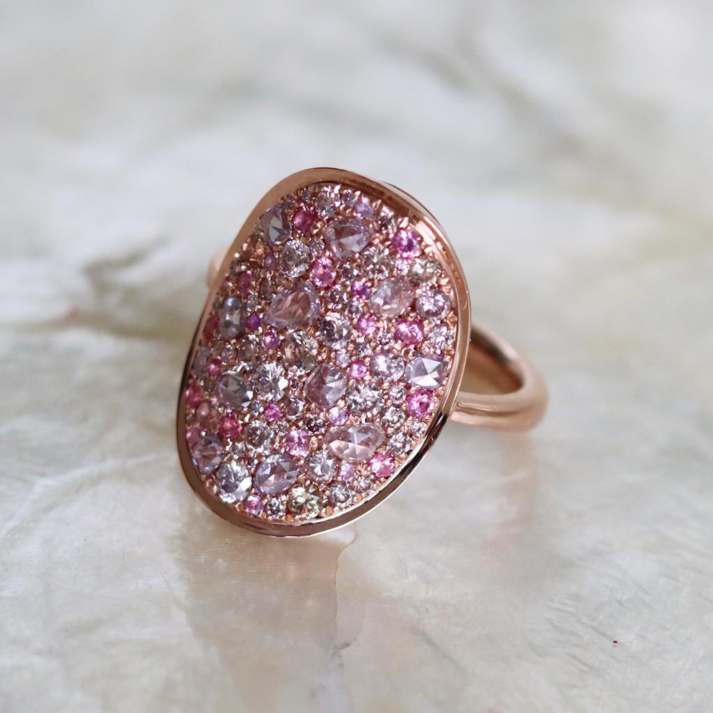 Pink Diamond Padparadscha Sapphire Intense Pink Spinel Mosaic Pave Ring 4