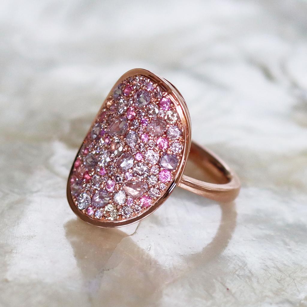 Pink Diamond Padparadscha Sapphire Intense Pink Spinel Mosaic Pave Ring 7