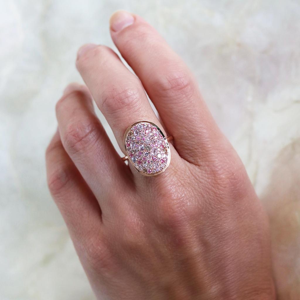 Pink Diamond Padparadscha Sapphire Intense Pink Spinel Mosaic Pave Ring In New Condition In Antwerp, BE
