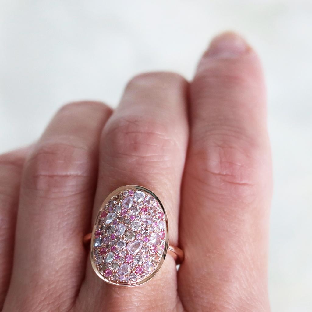 Women's Pink Diamond Padparadscha Sapphire Intense Pink Spinel Mosaic Pave Ring