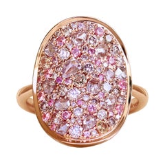 Anello con diamante rosa Padparadscha e zaffiro rosa intenso con mosaico di spinello