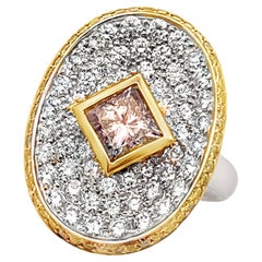Bague à disque en pavé de diamants roses