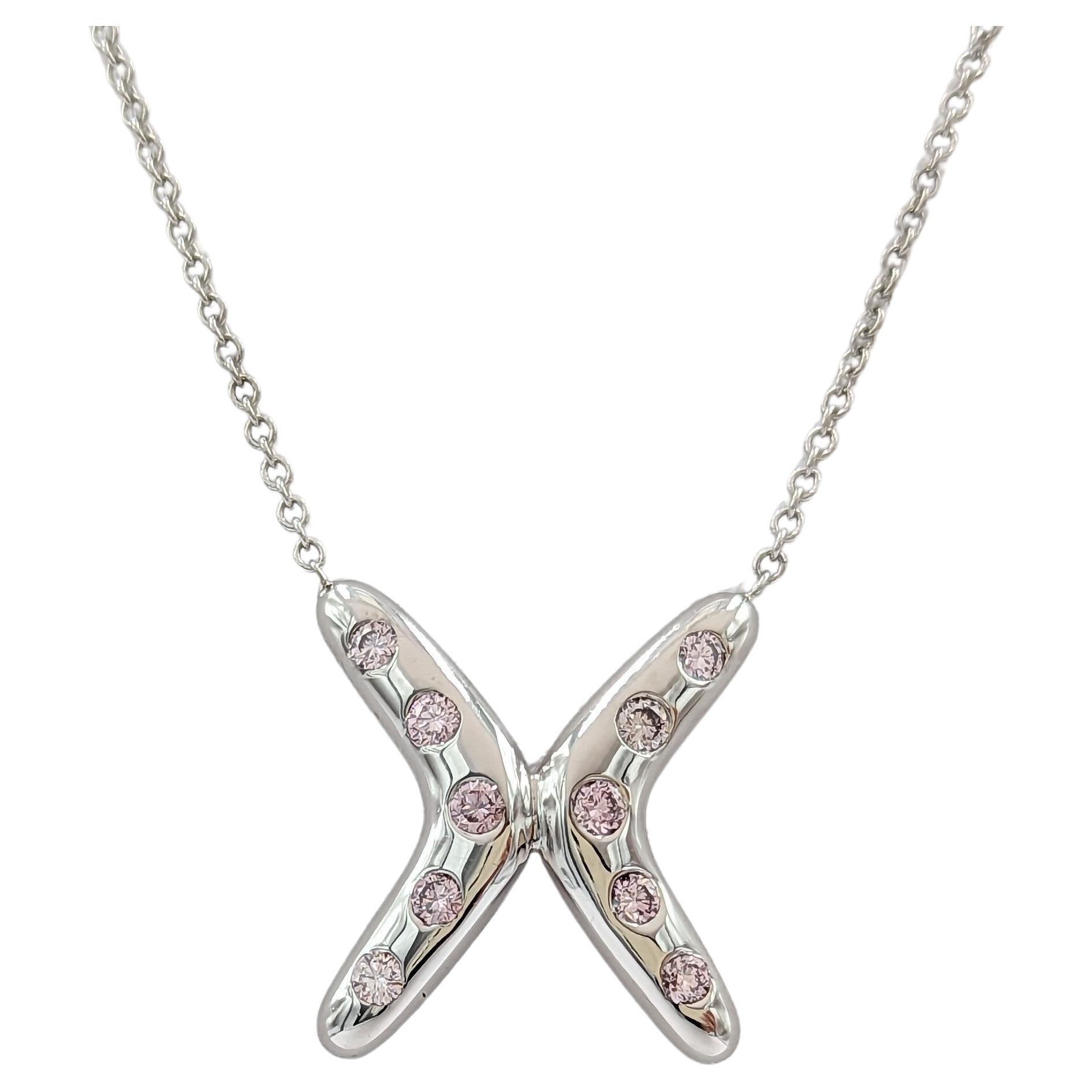 Pink Diamond Pendant Necklace in 18K White Gold For Sale