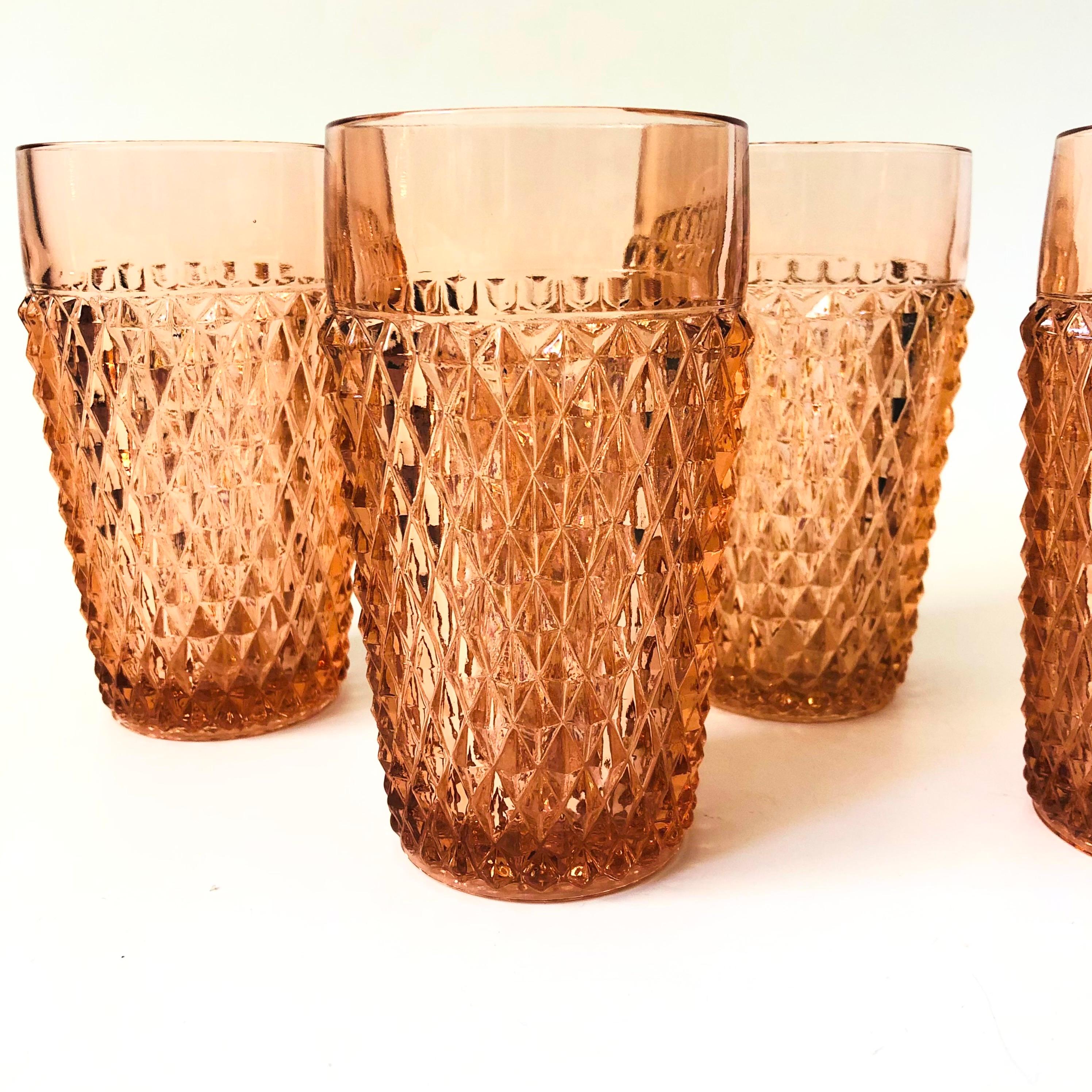 American Pink Diamond Point Tumblers by Indiana Glass - Set of 5