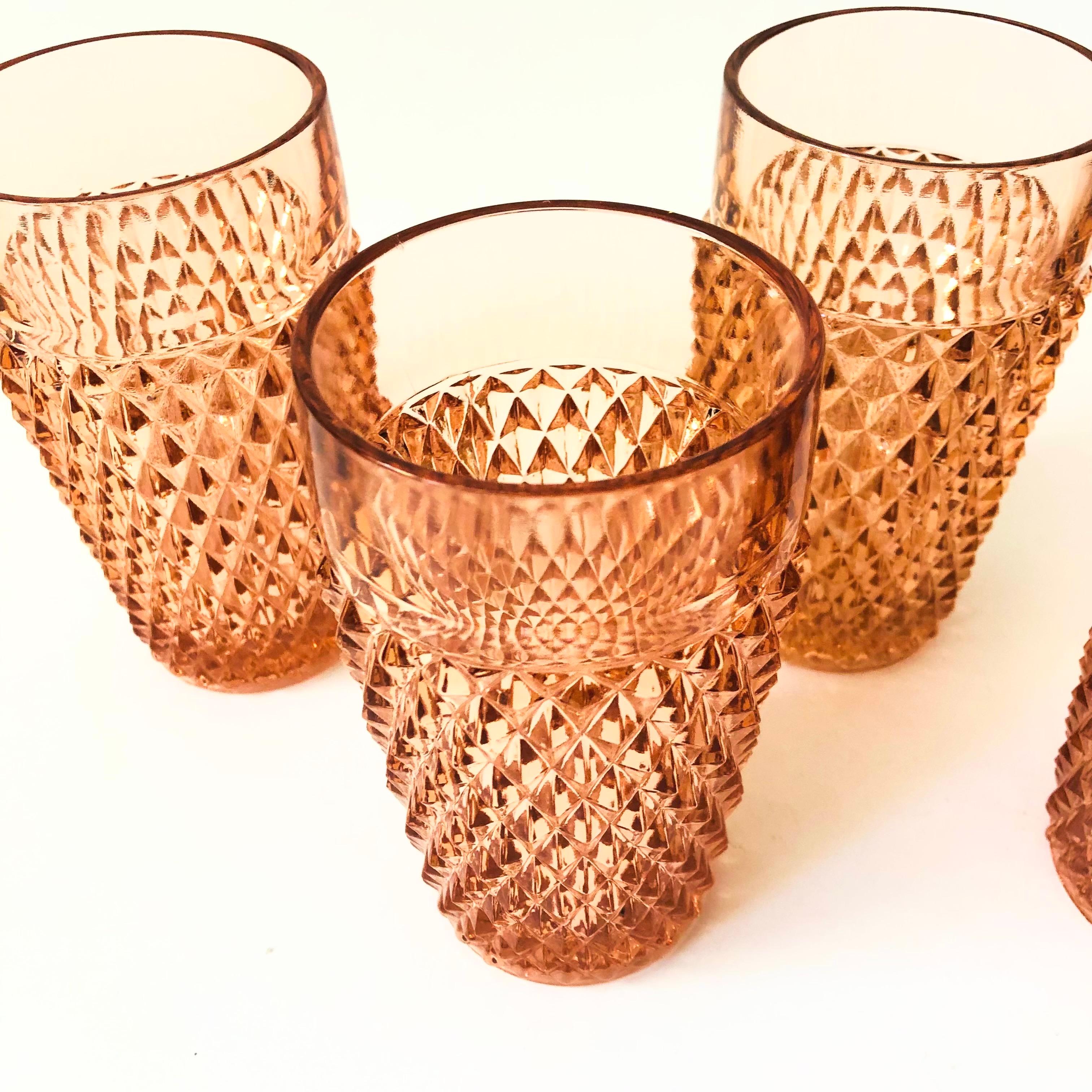 Pink Diamond Point Tumblers by Indiana Glass - Set of 5 In Good Condition In Fairfield, CA