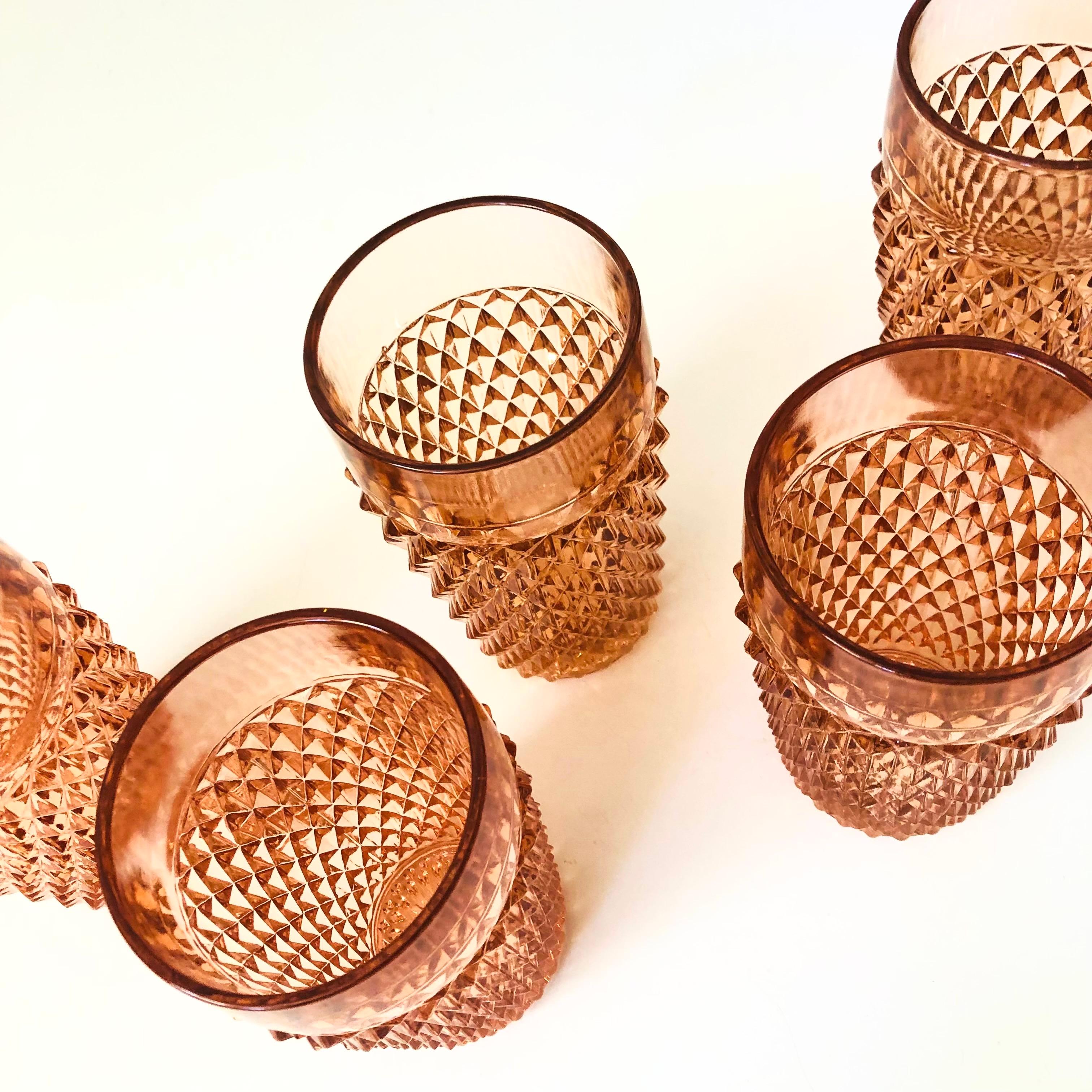 20th Century Pink Diamond Point Tumblers by Indiana Glass - Set of 5