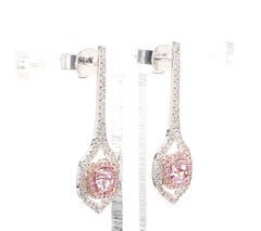 Pink Diamond Radiant Shape Tropfenohrringe Fancy Brownish Pink GIA 18K Weißgold