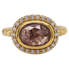 Vintage 18k Pink Diamond Ring, 1.50 Carat Oval Checkerboard Diamond Engagement Ring 18ky