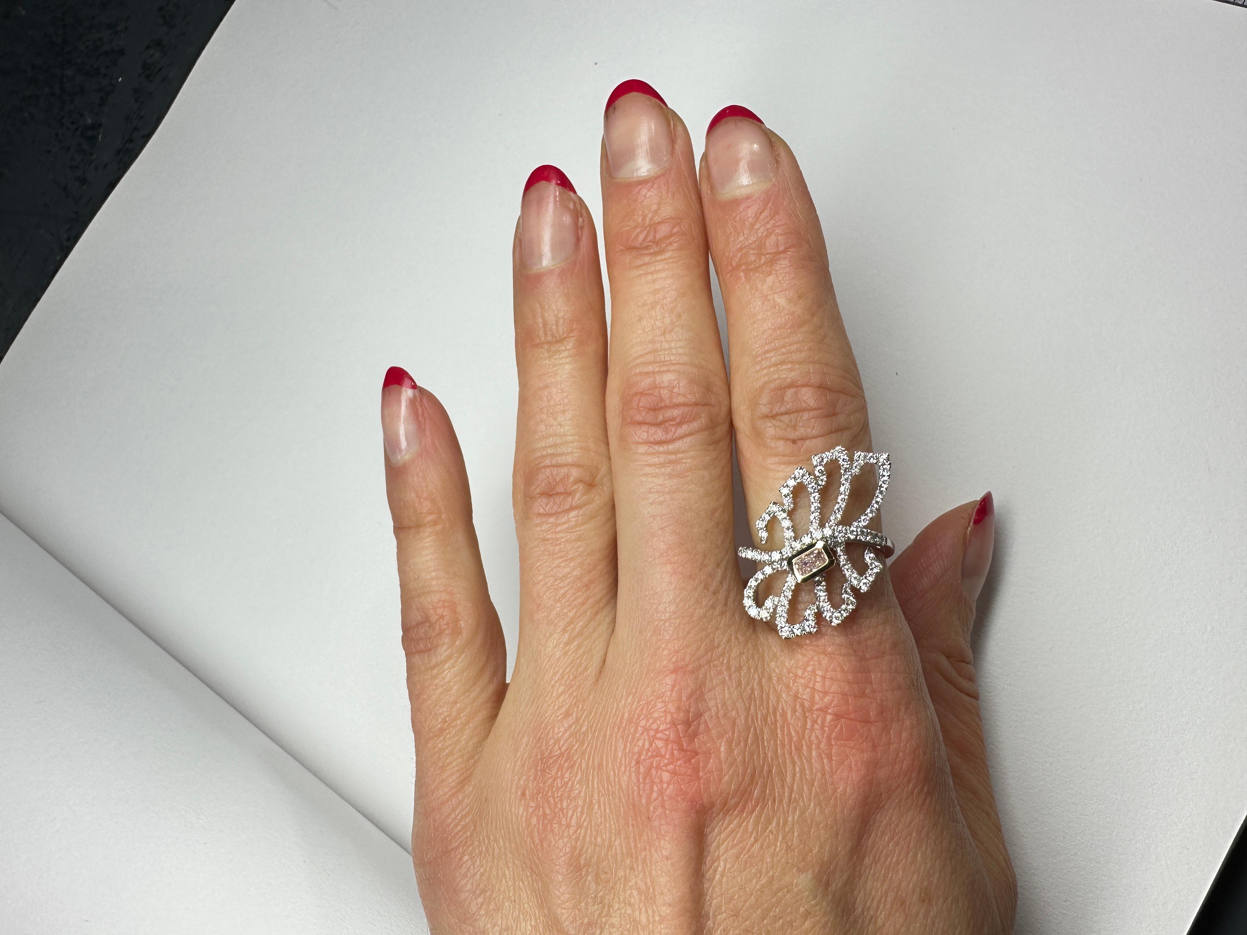 Women's Pink Diamond Ring 18k White Rose Gold For Sale