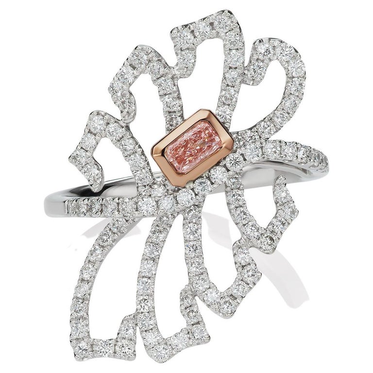 Pink Diamond Ring 18k White Rose Gold For Sale at 1stDibs