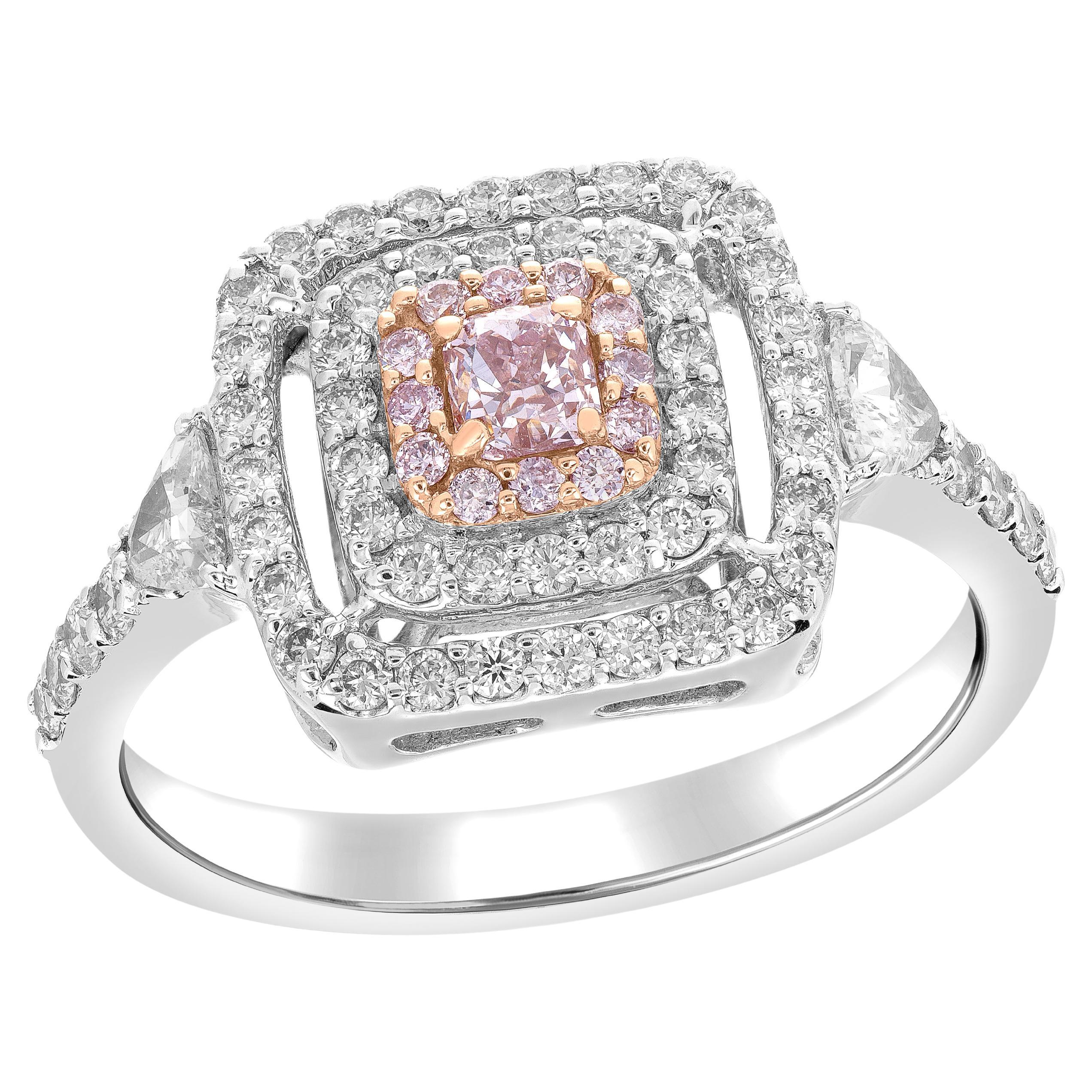 Pink Diamond Ring Featuring a 0.20-Carat Center Accented by a Stunning Halo For Sale