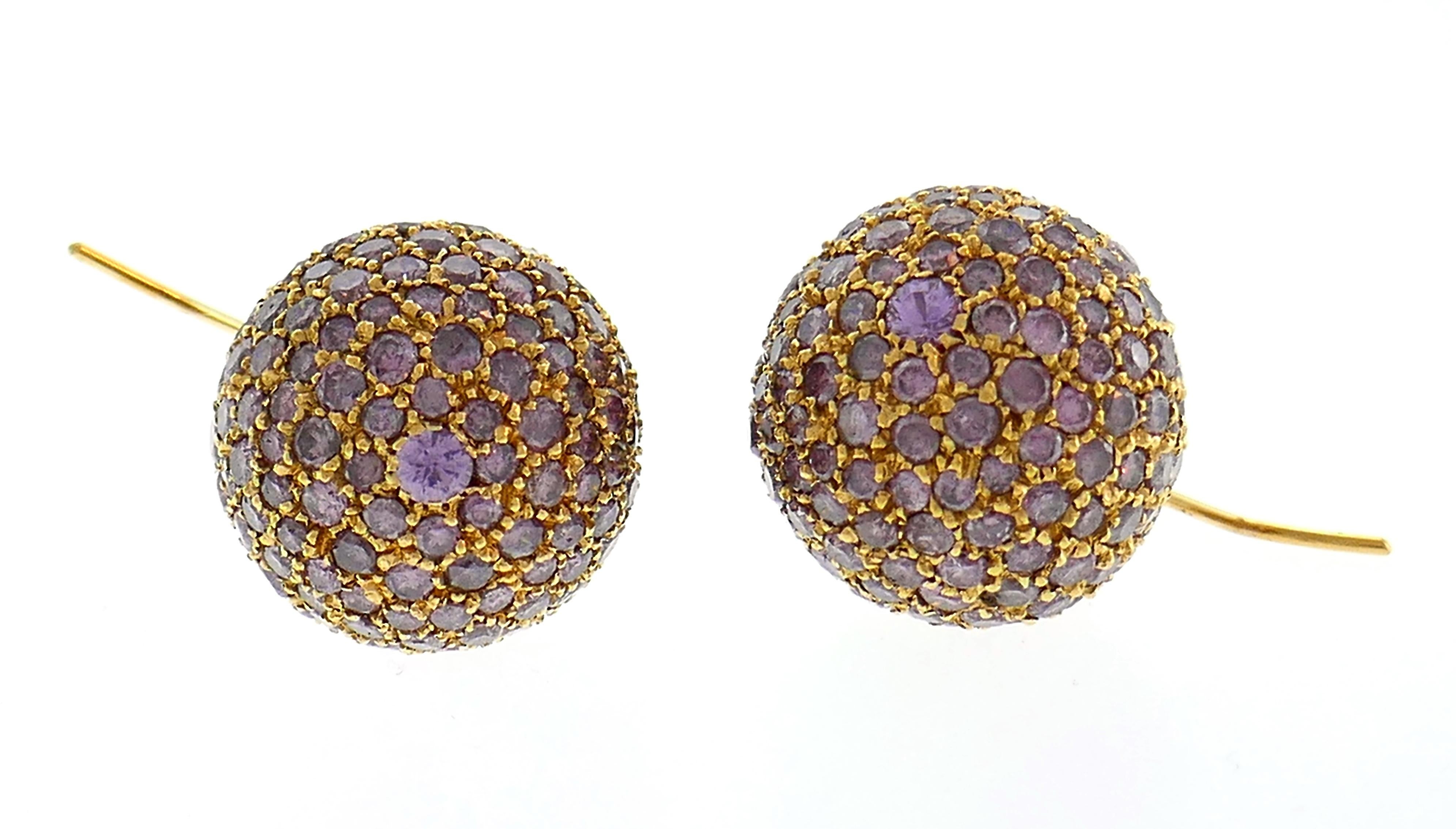 Pink Diamond Rose Gold Ball Earrings In Excellent Condition For Sale In Beverly Hills, CA